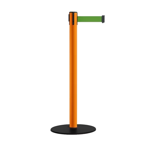 Stanchion Belt Barrier Orange Post Low Base 13ft. Green Belt, Montour Line, Mfr#: MSX630-OR-GN-130